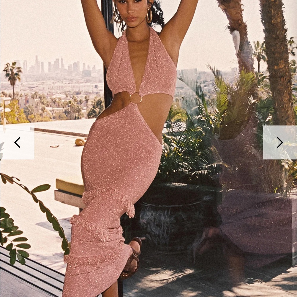12th Tribe Pink Halter Cutout Dress